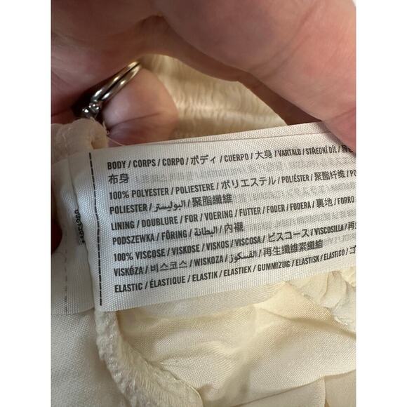 Abercrombie‎ & Fitch White Ruched Puff Sleeve Crop Blouse L Romantic Peasant Top - Picture 9 of 9